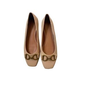 Asos Nude Ballet Flat With Square Toe and Gold Buckle- Size US 7 (UK Size 5)